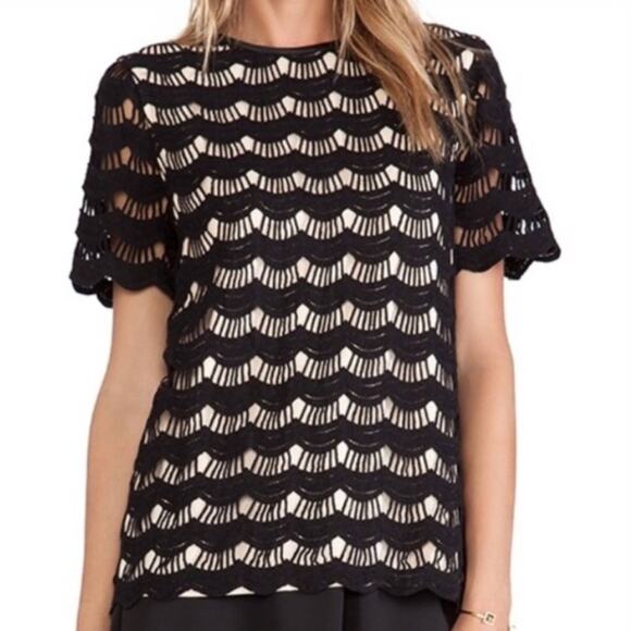 Kate Spade black cream scallop lace top size 4 - Picture 1 of 11